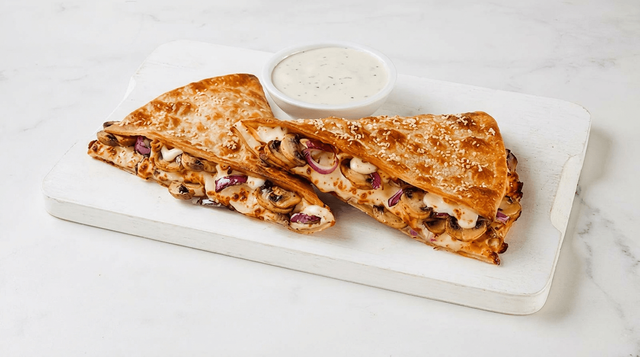 Mushroom Onion Alfredo Melt.