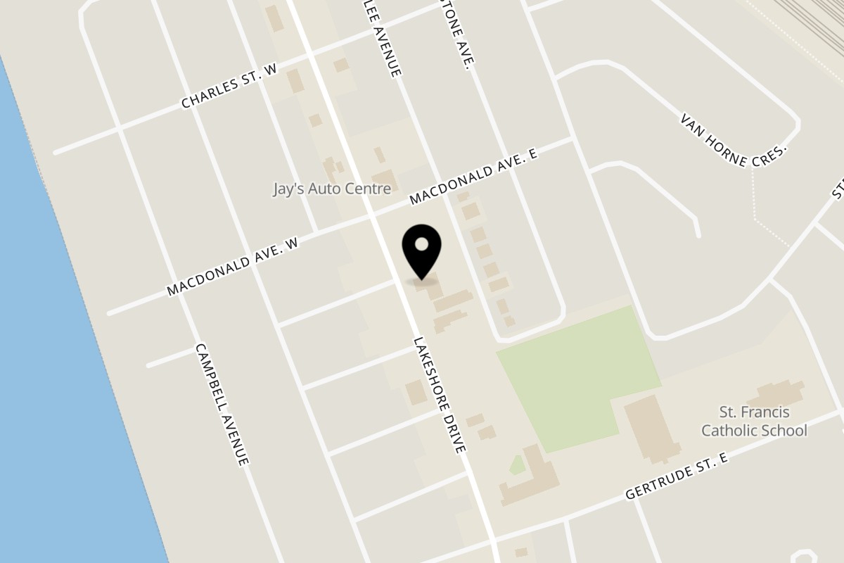 Map showing the location of Pizza Hut Lakeshore on 126 Lakeshore Drive in North Bay